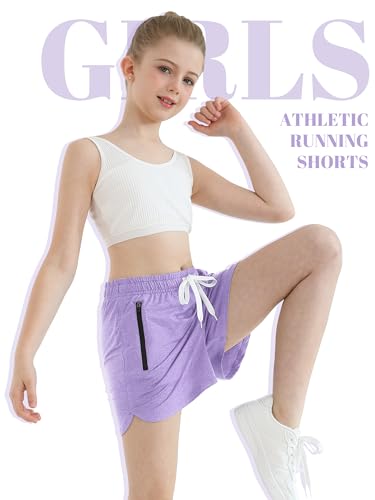 Resinta Girls 4-Pack Dry-Fit Athletic Shorts with Zipper Pockets — Black / Light Blue / Deep Blue / Light Purple