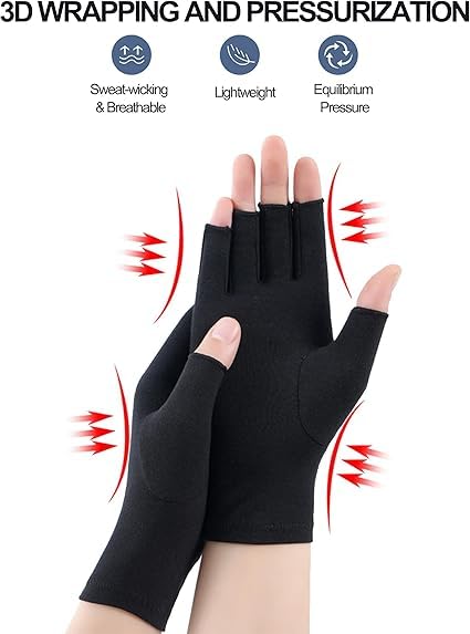Fingerless Arthritis Compression Gloves for Pain Relief - Black, Medium