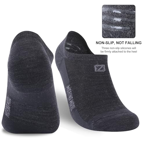 Zeal Wood No Show Merino Wool Ultra-Light Athletic Socks (3 Pairs) Men Women Large Black