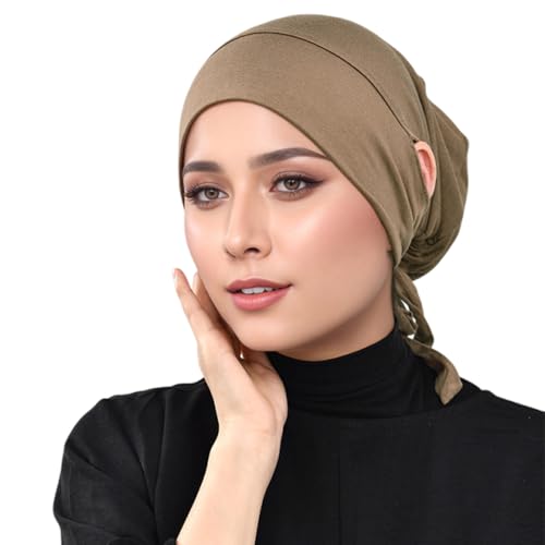 Hophor Black & Khaki Hijab Undercaps Slouchy Beanie Cap for Women Muslim Jersey Inner Beanie