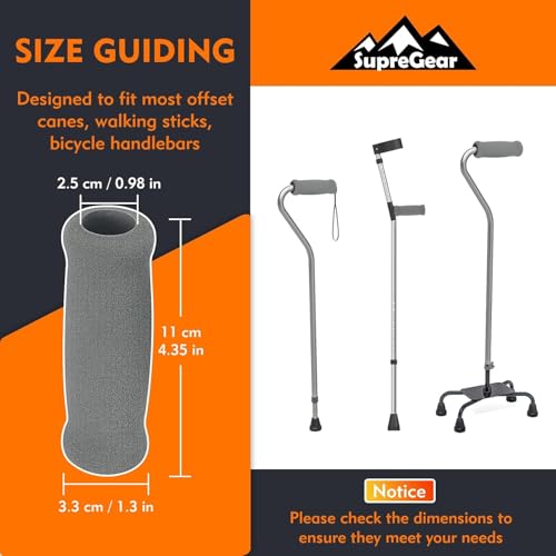 Non-Slip Foam Cane Handle Grips - 4-Pack Grey Replacement Covers