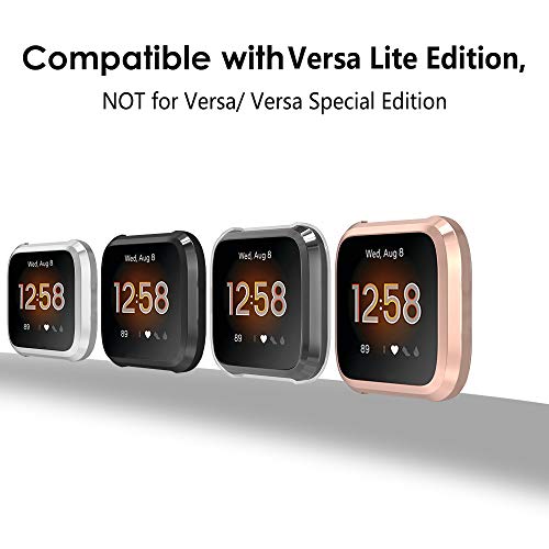 4-Pack Screen Protector Case for Fitbit Versa Lite Edition - Clear, Black, Silver, Rose Gold