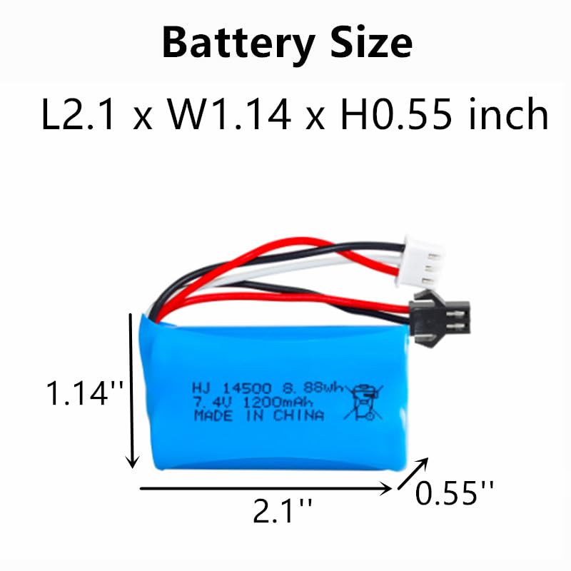 7.4V 1200mAh Li-ion Battery with USB Charging Cable - SM2P Plug