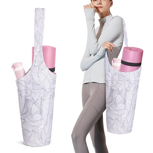 Yoga Mat Bag for Women - Large Pocket, Shoulder Strap, White