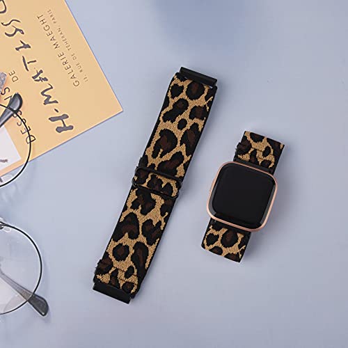 Adjustable Nylon Sport Wristbands - 2 Pack for Fitbit Versa - Black & Leopard