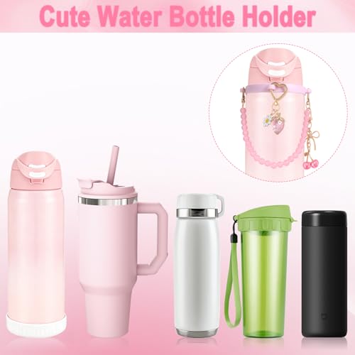 Cute Pink Water Bottle Accessories Set with Handle & Charms - Bb-pink