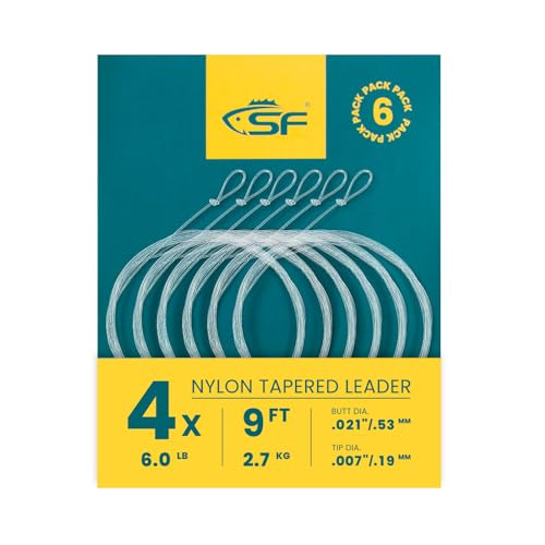 9FT 4X Pre-Tied Loop Nylon Fly Fishing Leader Line - 6 Pack