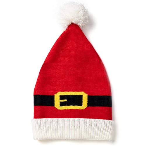 Christmas Knitted Beanie Hat with Pompom - Red Santa Hat