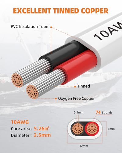 10 Gauge Marine Wire - 30FT Duplex Tinned Copper Cable