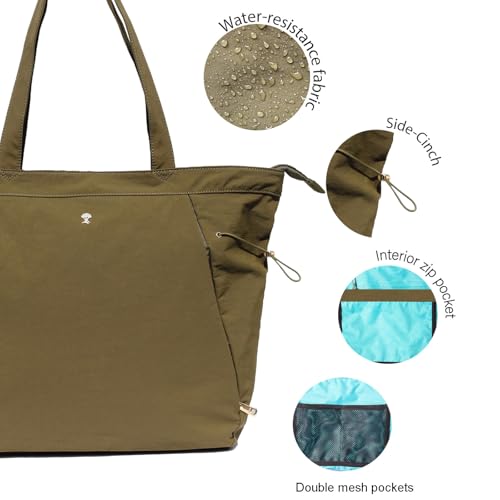 Yoga Tote Bag for Women - Nylon Dark Green Drawstring Carryall