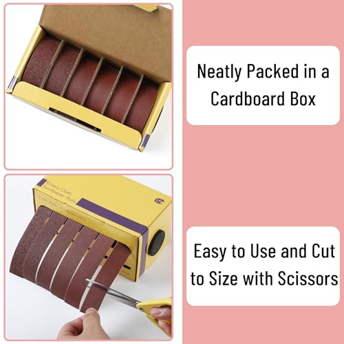 Bates- Emery Cloth Roll, 1" x 20 FT, 6 Grits, 80/150/240/320/400/600 Grit, Abrasive Sandpaper Roll of Sandpaper Set with Dispenser, Emery Cloth for Metal, Wood, Polishing