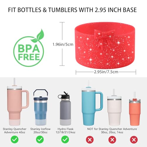Bow Silicone Protective Boot for Water Bottles - Glitter Red