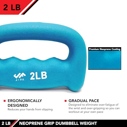 Neoprene D Grip Dumbbell - 2 Pound Single Weight - Ergonomic Design