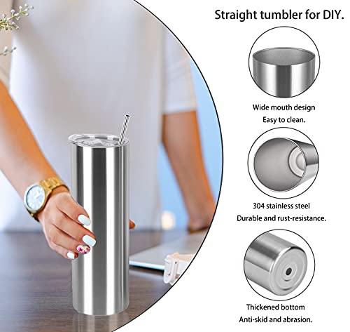 Silver 20 Oz Stainless Steel Skinny Tumbler Set - Travel & DIY Gift, 4 Pack