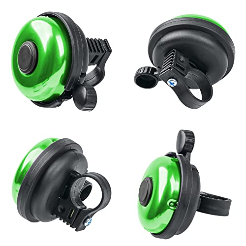 Loud Aluminum Bicycle Bell - Clear Sound for Adults & Kids - Green Left Hand Use 2 Pack
