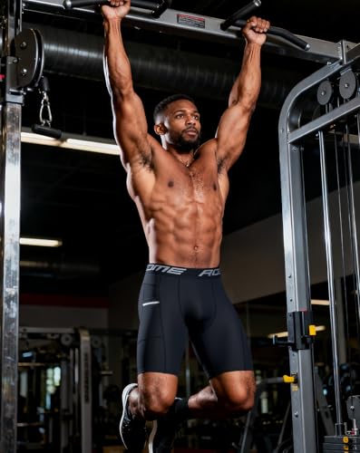 Men's Compression Shorts - Athletic Spandex Gym Tights - Large Black