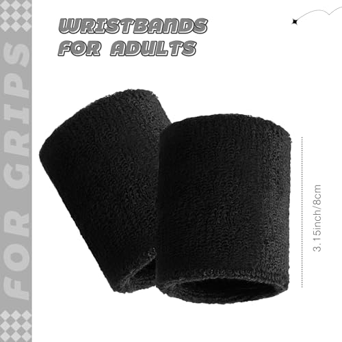 Wrist Sweatbands - 24 Pack Black Athletic Cotton Terry Bands