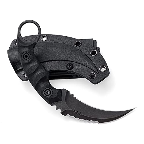 OOULORE Black/Black Fixed Blade Knife D2 Steel G10 Handle Tactical Outdoor Survival