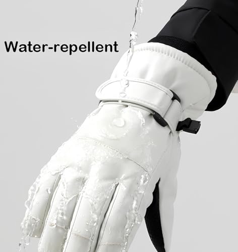 Kids Winter Ski Gloves - Windproof Water-Resistant Thermal - Off-White