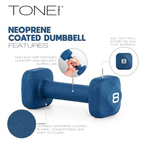 Beige 8 lb Neoprene Dumbbell Pair with Anti-Roll Square Head - Tone Fitness