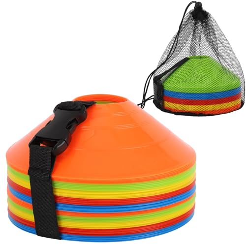 Soccer Cones Set - 15 Pack with Mesh Bag for Training Drills - Multicolor