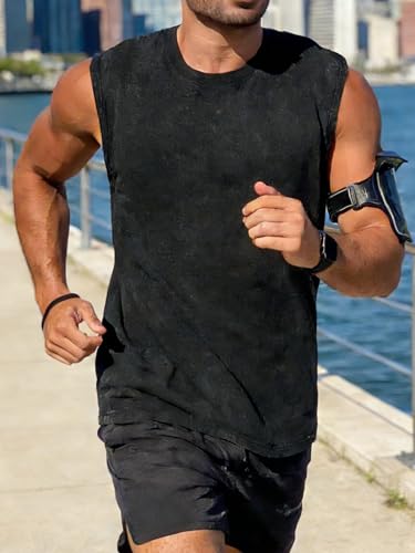 CHICGAL Men's Tank Top Black Medium Loose Fit Cotton Sleeveless Muscle Tee