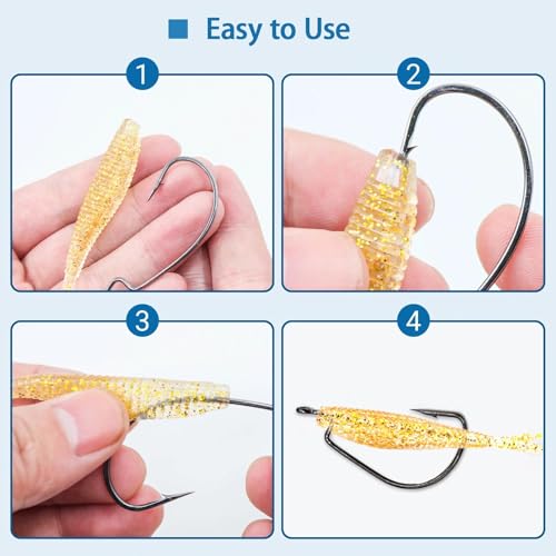 EWG Fishing Hooks Set - 50Pcs Wide Gap Offset Worm Hooks 1-4/0