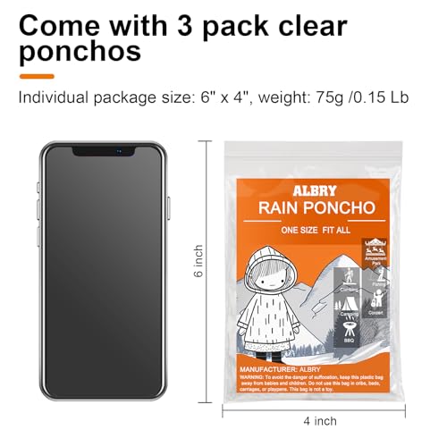 Disposable Rain Ponchos for Adults - 5 Pack Emergency Rain Coat - One Size