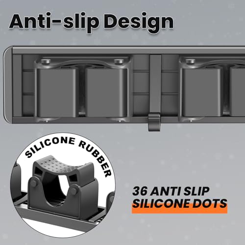 Broom Holder Wall Mount, Mop and Broom Hanger Wall Mount for Organizing and Storing Items in Household Kitchens, Gardens, Laundries (4 Racks & 3 Hooks, Grey)