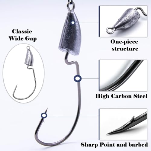 10-Pack 1/4 oz Weighted EWG Hooks for Texas Rig Bass Fishing