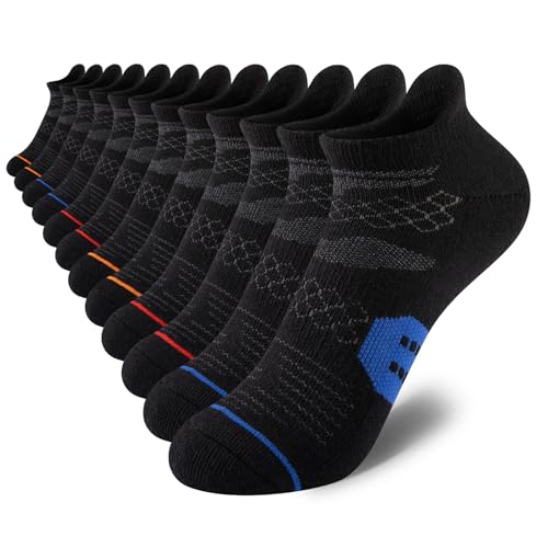 Comfoex Boys Athletic Ankle Socks 6 Pairs Cushioned Sports Socks for Kids 7-10 Years Old - Black