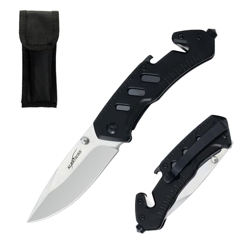 ALBATROSS Classic Multifunction Pocket Folding Knife with Bottle Opener¡¢Glass Hammer and Rope Cutter, Satin Coated Blade and Aluminum Handle£¬£¬Christmas Gift for Men Women,AS-23265 (Black)