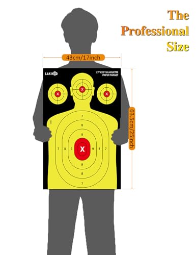 High-Visibility Silhouette Shooting Targets - 17x25 Inch, Yellow - 10pcs Triple Target