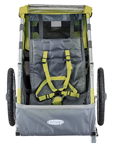 Child Bike Trailer with Folding Frame & 5-Point Harness - Green/Grey