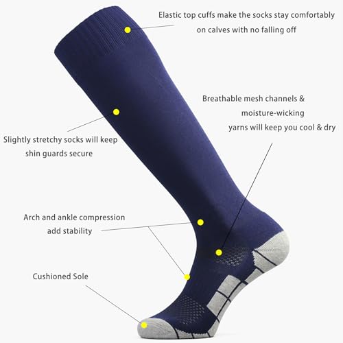 Navy Blue Soccer Socks - Knee High Team Sport Socks for Kids & Adults - 1 Pair - X-Small