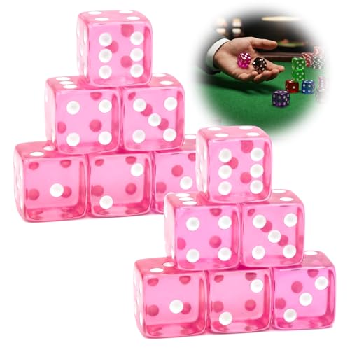 12 Piece Pink Translucent D6 Dice Set - Casino & Table Games