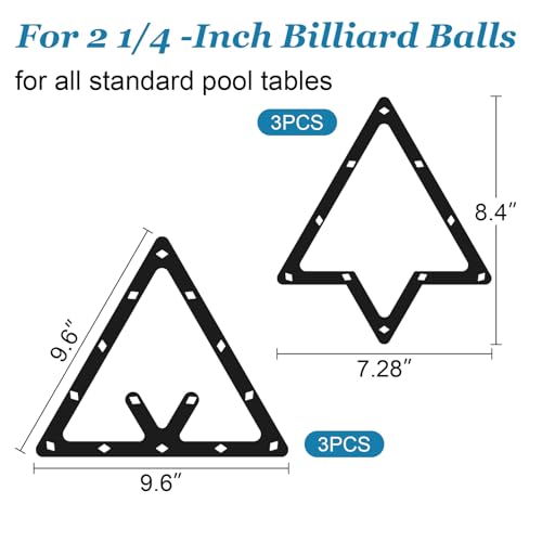 6-Pack Billiard Ball Rack Set - Triangle Racks for 8-Ball, 9-Ball & 10-Ball