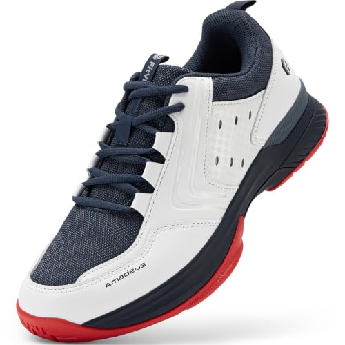 Men's Wide Pickleball Shoes - Non-Slip Sneakers 10.5 Wide / White & Navy Blue