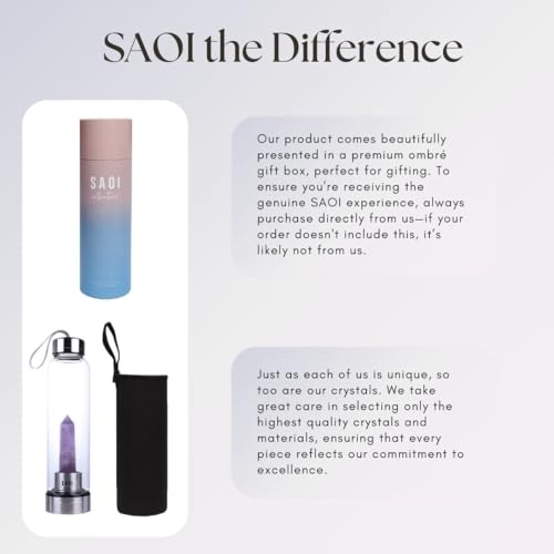 SAOI Amethyst Crystal Water Bottle - Reusable Glass & Stainless Steel Wellness Drinkware