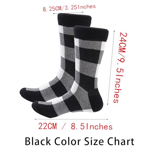 Buffalo Plaid Cotton Crew Socks - Warm Hiking Casual 2-Pairs - Black+Black (10-14)