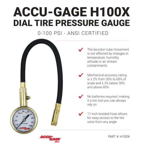 PSI Dial Tire Gauge with Straight Chuck and Flex Hose - Standard Valve