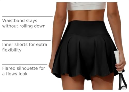 Women's High Waisted Flared Athletic Skort with Pockets - Medium Black