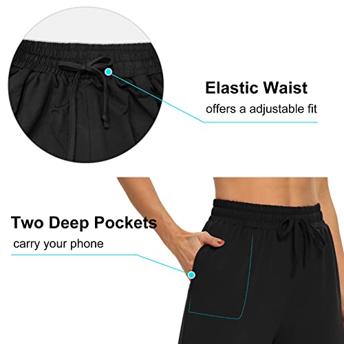 DIBAOLONG Women's Large Black Capri Pants - Loose Yoga & Lounge Wide Leg Sweatpants with Pockets