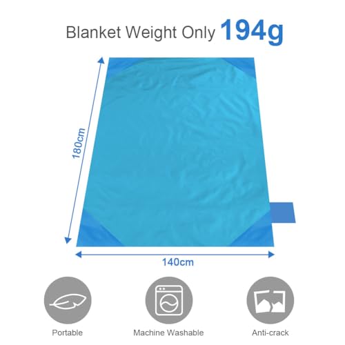 Ainiv Mini Pocket Waterproof Beach & Picnic Blanket 55.1 x 70.8 Inches for 3-5 People, Blue