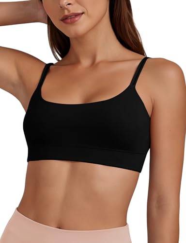 Sports Bra for Women - U Neck Adjustable Spaghetti Strap Workout Bra with Removable Cups - Medium / U-Black