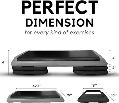 Adjustable Aerobic Step Platform with 4 Risers - Grey/Black