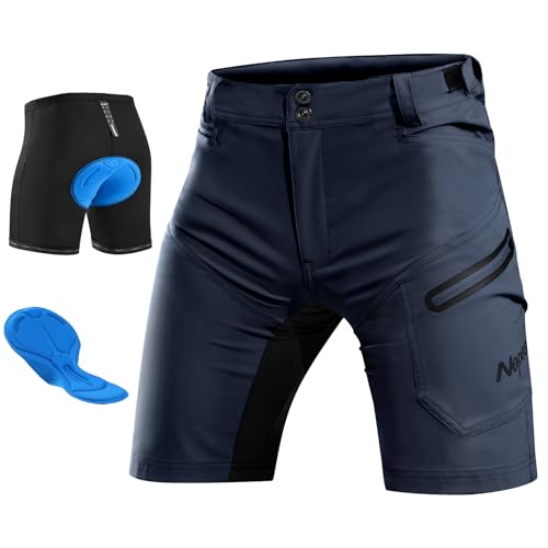 Nepest Men's Mountain Bike Shorts Large Dark Blue with Zip Pockets, 3D Padding, Quick Dry