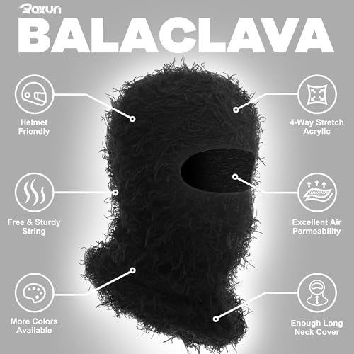 Distressed Knitted Full Face Balaclava Ski Mask - Black