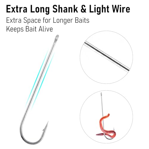 Aberdeen Fishing Hooks - 100 Pack, Extra Long Shank, Light Wire
