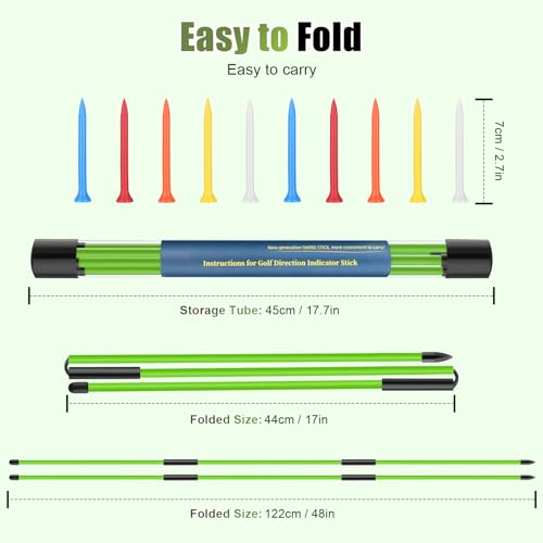 Jsportic Green 48" Collapsible Golf Alignment Sticks Set with 10 Tees
